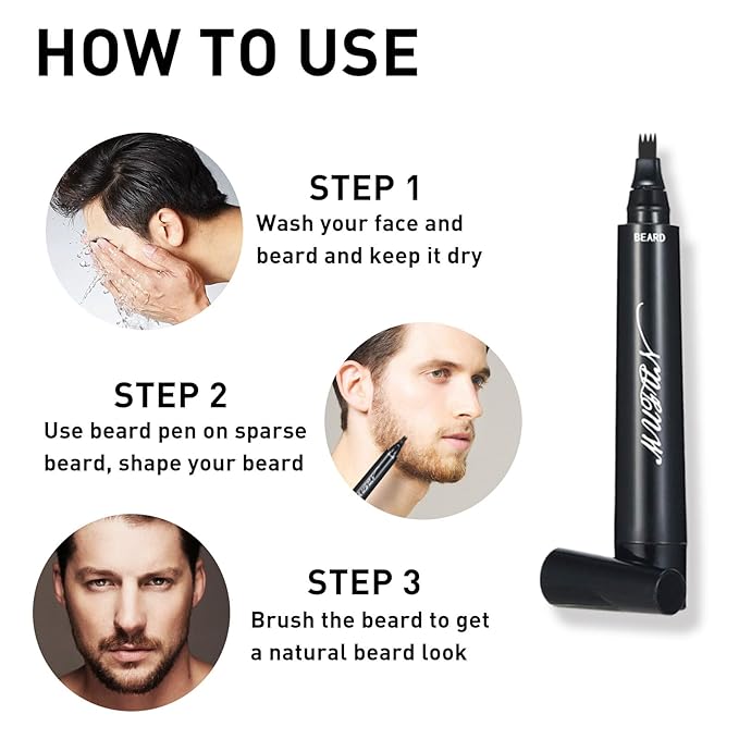 2PCS Beard Pencil Filler for Men - Sweat Proof, Water Resistance, Long Lasting & Natural Finish barber Pencil, Mustache Repair Shape(BLACK)