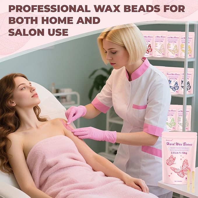 Wax Beads 2.5lb,Hard Wax Beads Suitable for Brazilian Bikini & Coarse Hair, Sensitive Skin Hard Wax for Hair Removal (Face/Body/Armpit), Refill Wax Bags for At-Home Waxing