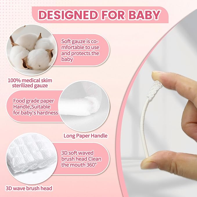 Baby Tongue Cleaner 96-Count, Newborn Oral Care Gauze Swabs – Soft Disposable Mouth Wipes, Individually Wrapped Travel Pack, Infant Tongue Brush for 0-36 Months