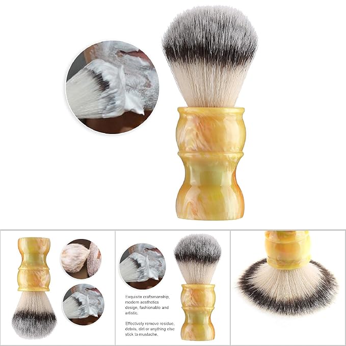 Professional Manual Beard Shaving Brush, Men Mustache Brush with Dense Nylon Hair, Barber Brush for Softening Beard and Creating Rich Lather, Portable Travel Shaving Brush for Salo (yellow color)