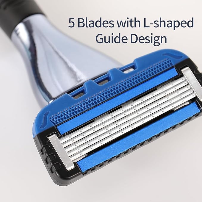 5 Blade Razor for Men with Dual Lubrication, Handle & Cartridges, Comfortable and Smooth Shaving