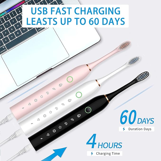 Electric Toothbrush for Adults, Rechargeable Electric Toothbrush with 12 Brush Heads, 42000vpm 6 Modes IPX7 Waterproof, 3 Pack Soft Electric Toothbrush
