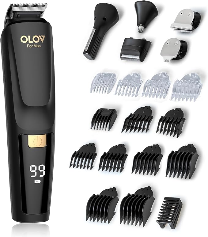 Beard Trimmer, 20 Piece Mens Grooming Kit and Hair Clipper, Electric Razor for Man Suitable for Beard, Face, Nose, Hair Trimmer, Black