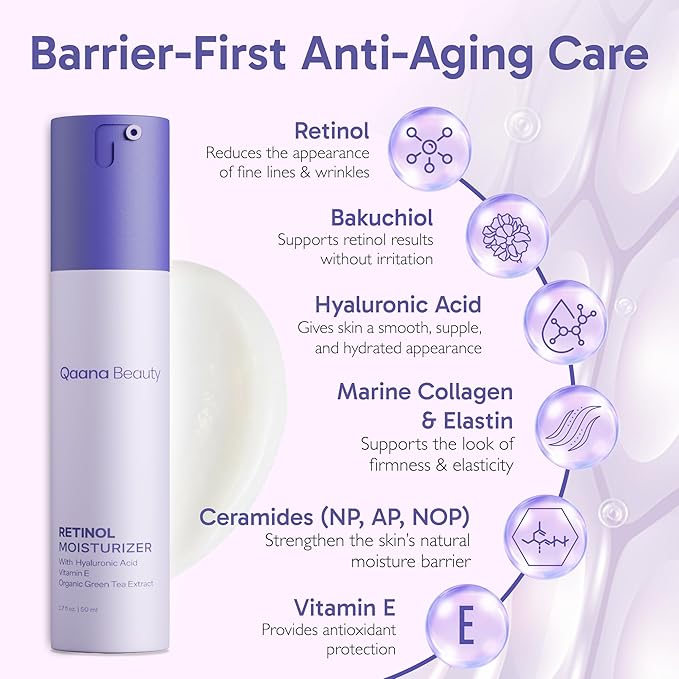 Qaana Collagen Retinol Face Cream for Deep Hydration | Anti-Aging Wrinkle & Fine Line Minimizer with Hyaluronic Acid & Bakuchiol | Day/Night Moisturizer for Women & Men, Made in USA