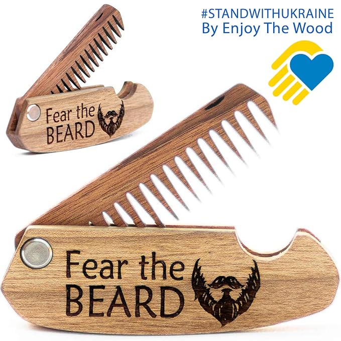 Beard Comb Personalized Gifts Anniversary Gift Wooden Brush Custom Comb Groomsmen Gift Hair Brush Pocket Brush Birthday Gift for Boyfriend (Walnut, Fear The Beard)