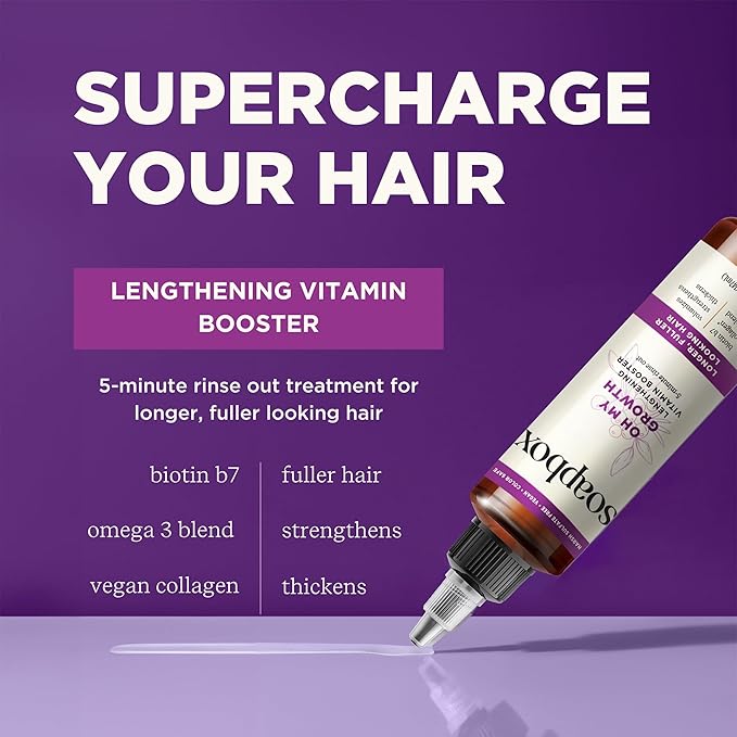 Soapbox Oh My Growth, Lengthening Vitamin Booster Treatment for All Hair Types with Biotin, Vegan Collagen & Vitamins A & C, Paraben & Cruelty Free, For Thicker, Fuller Hair Men & Women, 5oz Pack of 2