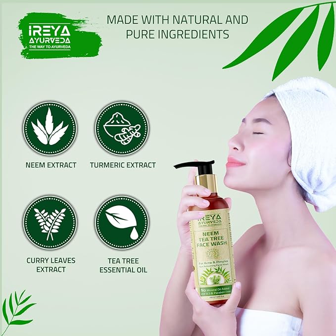 Neem Tea Tree Face Wash 200ml (6.76oz) with Neem Extract & Tea Tree Oil | Moisturizing Cleanser for Men and Women, Gentle Daily Wash for Soft and Smooth Skin