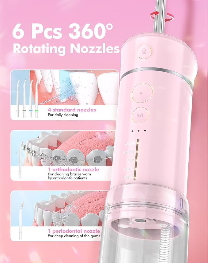 Bezvoi Portable Water Flosser for Travel, Mini Compact Cordless Oral Irrigator with Storage Bag, Removable Wide Tank & 5 Modes, IPX7 Waterproof Water Floss for Braces, Orthodontic, Sensitive Teeth