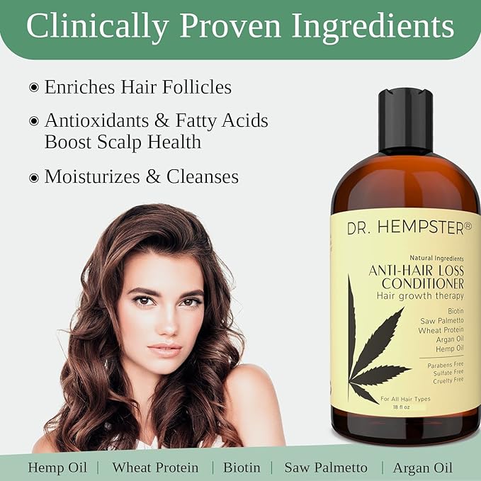 Women's and Men's Hair Growth Conditioner - Biotin and Hemp Anti Hair Loss Treatment for Thinning Hair - Natural and Organic Thickening and Volumizing Ingredients - No Parabens or Sulphates
