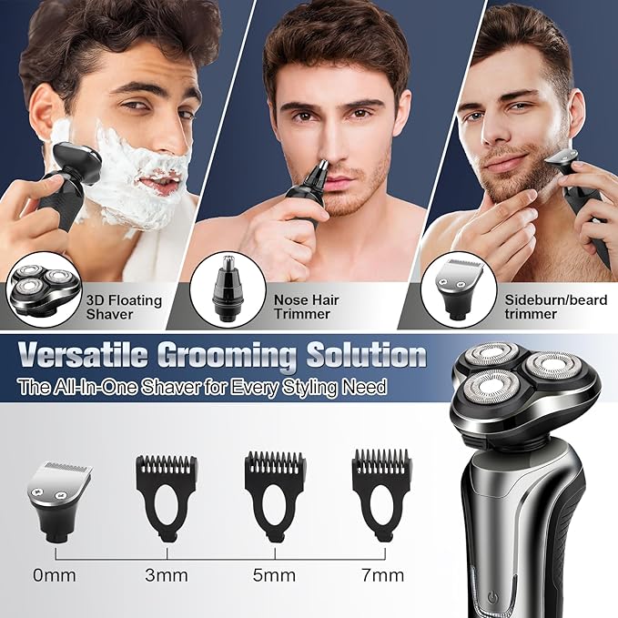 Electric Razor for Men, Men's Rotary Shavers, Waterproof,Wet and Dry Rechargeable Electric Shaver for Men's Faces with a Cordless and Floating Head, Portable Travel Razor,an Ideal Gift for Men