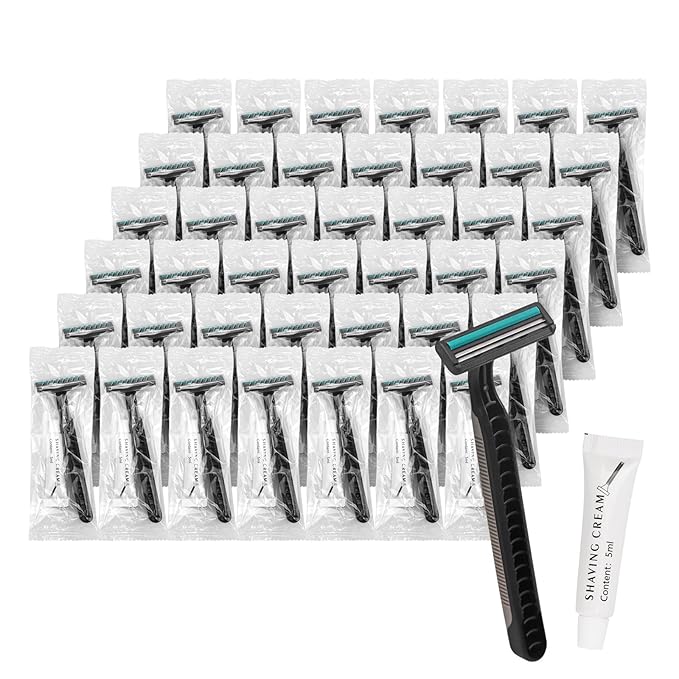 Disposable Razors In Bulk, Bulk Razors With Knife Cap, Gray, Individually Packaged Disposable Razors Bulk With Shaving Cream For Hotels, Homeless, Nursing Homes, Charities (Pack-60)