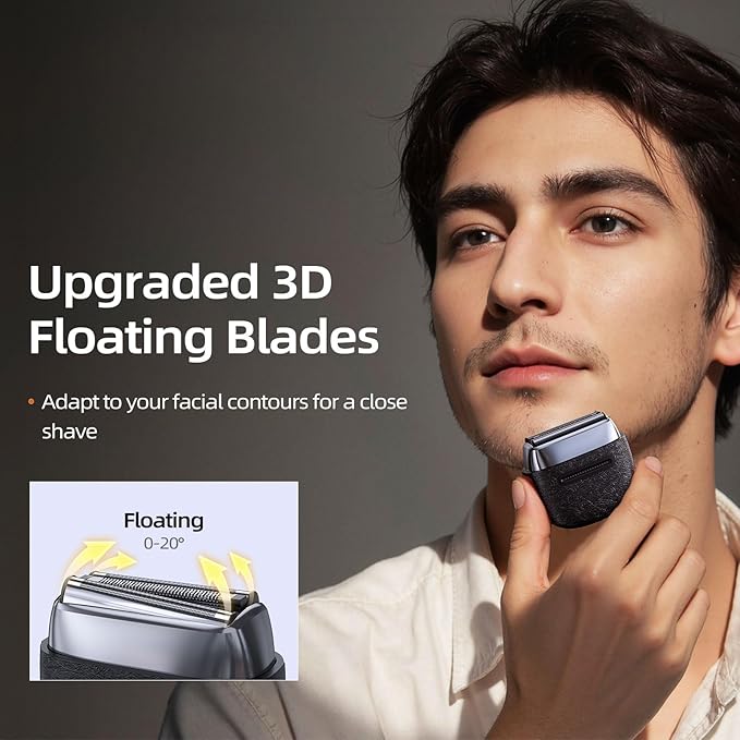 Electric Foil Shavers for Men, 3 Floating Blades for Close & Clean Shaving, Mini Electric Razor with Precision-Compact Body, Waterproof, 90 Min Runtime, Travel Lock (silverblack, 2025)