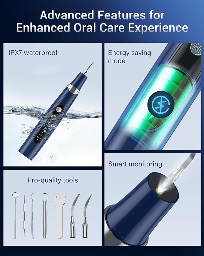 Plaque Remover for Teeth - Tartar Remover for Teeth with LED Light & 5 Modes, Rechargeable Hard Plaque Remover with 2 Replaceable Heads, Ultrasonic Teeth Cleaner Kit for Home Use
