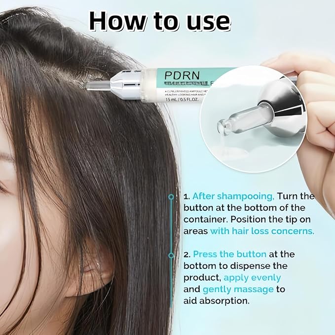 PDRN Hair Ampoule 100dl - Hair Growth Serum, Hair Growth Serum for Thinning Hair, Nourishes Follicles with Black Soybean, Wild Ginseng Extract, for Stronger Strands & Balanced Scalp (2PCS)