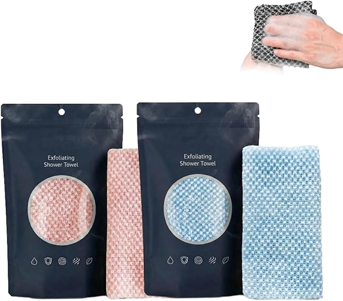 Hexagon Weave Towel, Japanese Hexagon Weave Exfoliating Towel, Scrub Wash Back Bath Cloth for Body Face,Travel Gentle Sensitive Skin Towel,Washcloth Back Body for Men and Women (Pink, Blue)