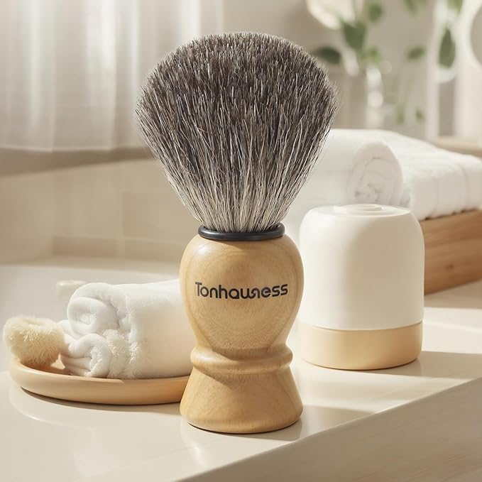 Shaving Brush Kit for Men, 4 in 1 Shaving Brush Set Includes Pure Badger Shaving Brush, Shaving Soap and Stainless Steel Shaving Bowl & Stand for Men’s Barber Shave Gift