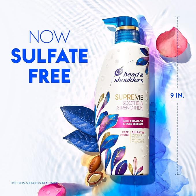 Head & Shoulders Supreme Anti-Dandruff Shampoo and Conditioner Set, 1% Pyrithione Zinc, Sulfate-Free, Argan Oil and Rose Essence, for Dry Scalp and Dandruff, 21.2 fl oz