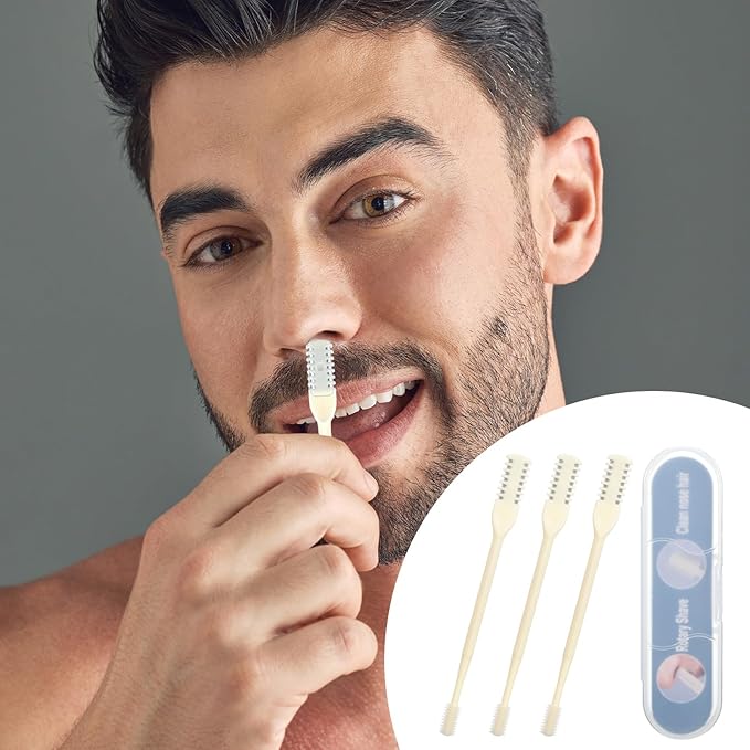 Bremorou Nose Hair Trimmer 3 Pcs Double Sided Knife Cutter 2-in-1 Nose Manual Trimmer 360° Rotating Nasal Hair Razor Portable Cutter Clippers for Men Women (White)