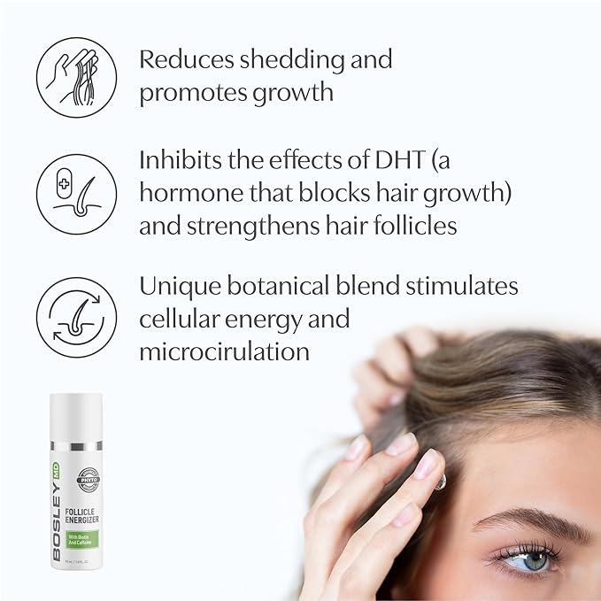 BosleyMD Healthy Hair & Scalp Follicle Energizer – DHT-Blocking Leave-In Serum with Biotin, Caffeine, Panthenol & Apple Stem Cell – Strengthens Hair Follicles & Promotes Thicker, Fuller Hair – 1.0 Oz