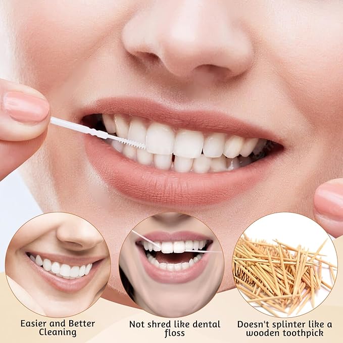 200Pcs Brushpicks 2-in-1 Interdental Brushes Toothpicks for Teeth Portable Soft Bristle Floss Picks in Clear Plastic Storage Box Double Sided Party of Adults Children