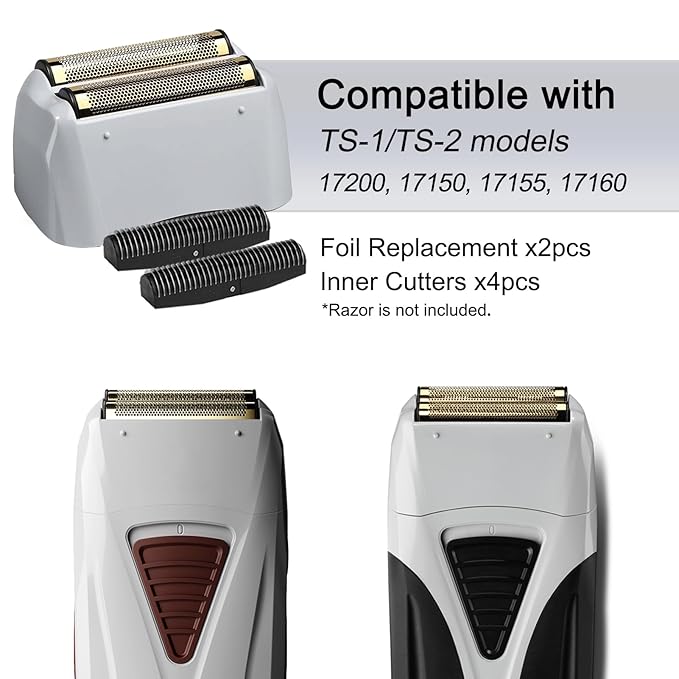 2Pack Gold Pro Foil and Cutters Replacement for Andis TS-1, TS-2 (17150/17155/17200) Shavers. (Foil Replacement x2, inner cutters x4)