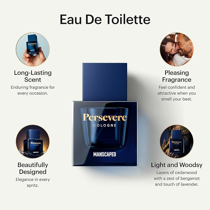 MANSCAPED® Persevere® Cologne, Men's Eau de Toilette Body Spray Light & Woodsy, Paraben-Free, 50ml