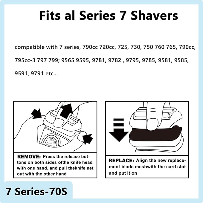 [1 Pack]70S Series 7 Shaver Heads Compatible with Series 7 Replacement Head,70S Foil & Cutter Replacement for Series 7 Electric Shavers 720,750CC, 760CC,790CC,9565 etc Model