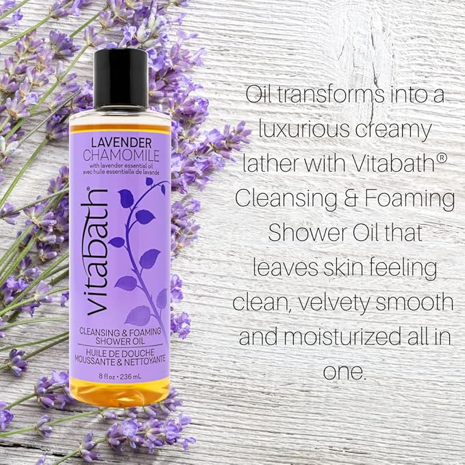 Vitabath Lavender Chamomile Cleansing & Foaming Shower Oil Nourishing Body Wash & Hydrate Daily Essential Dry Skin Quench for Women & Men - 8 fl oz