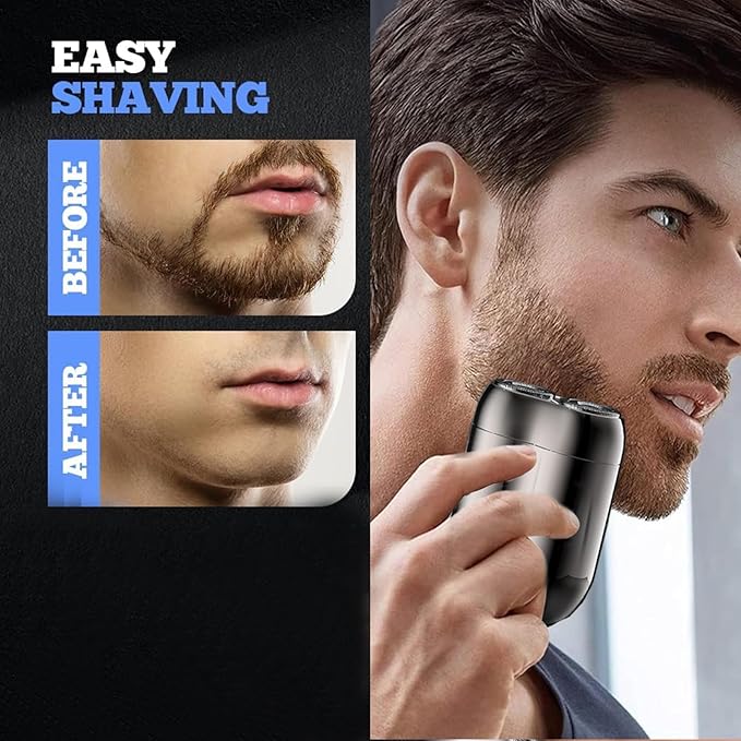 Mini Electric Shaver for Men, Upgrade Pocket Dual Head Shaver, Pocket Size Portable Razor USB Close Battery Rechargeable Waterproof Compact Electric Razor for Car, Travel, Office, Home Use (Gray)
