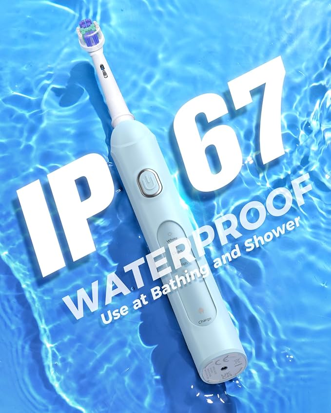 TEETHEORY Rotating Electric Toothbrush for Adults with 8 Brush Heads (2 Types), 4 Modes Deep Clean Electric Toothbrush with Rechargeable Power and 2 Min Smart Timer (7-SkyBlue, p1)