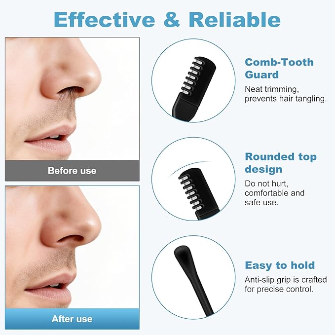 5PCS 2-in-1 Nasal Hair Cutter, Manual Nose Hair Trimmer Cutter with Ear Pick for Women & Men 360°Rotating Nose Hair Remover Grooming Tool Knife Razor Portable Nostril hair Trimmer Clipper (Black)
