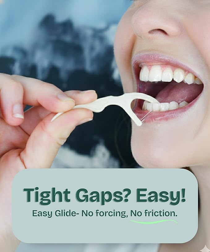 Dental Floss Picks for Teeth (100ct) - Double Thread Tooth Picks Flossers for Adults, Toothpicks Floss, Vegan Corn-Straw Handle, Shred-Resistant String for Interdental Oral Care & Gum Health, Charcoal