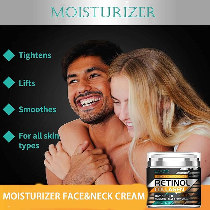 Retinol Cream for Face with Hyaluronic Acid, Moisturizer Anti Aging Collagen Cream for Women and Men, Reduce Wrinkles, Fine Lines, Day and Night,1.7 Fl Oz