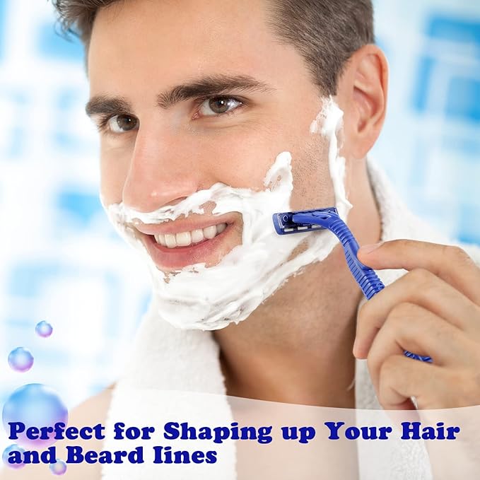 200 Pieces Disposable Razor Bulk for Men Individually Wrapped Twin Blades Shaving Razor for Shaving Safety Hotel Guest House Travel Home Use Portable, Blue