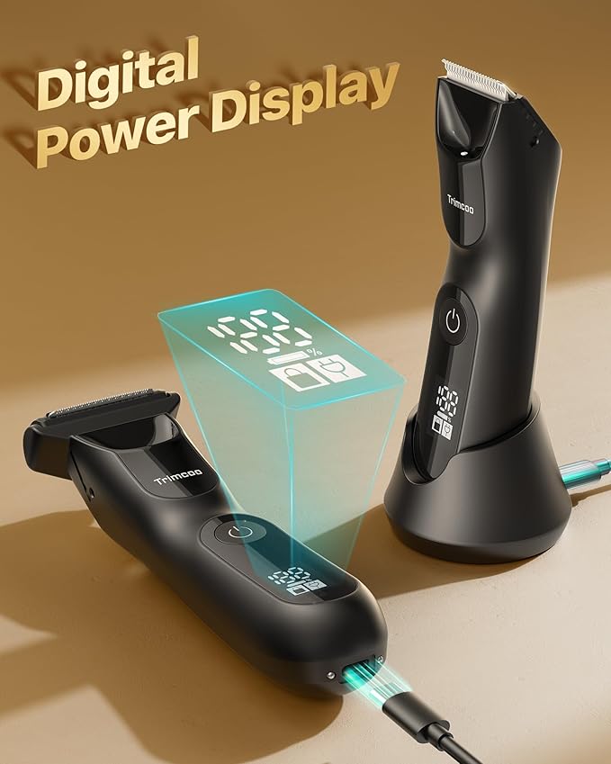 Men’s 2-in-1 Body Groomer Kit, Electric Body Trimmer for Face, Intimate Areas, Wet/Dry Use, Anti-Slip Grip, LED Light, Cordless Hair Shaver for Men, Ideal for Travel & Daily Grooming