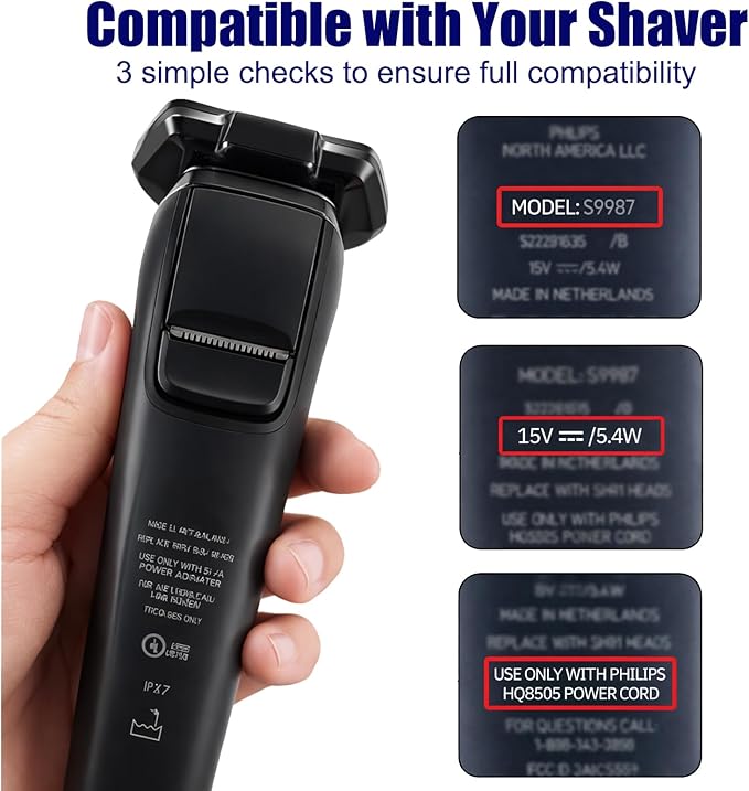 15V Charger Cord Compatible with Philips HQ8505, Replacement Adapter for Norelco One Blade QP6510 QP6520 QP6550, Series 9000 7000 5000 3000 Beard Trimmer & Electric Shaver