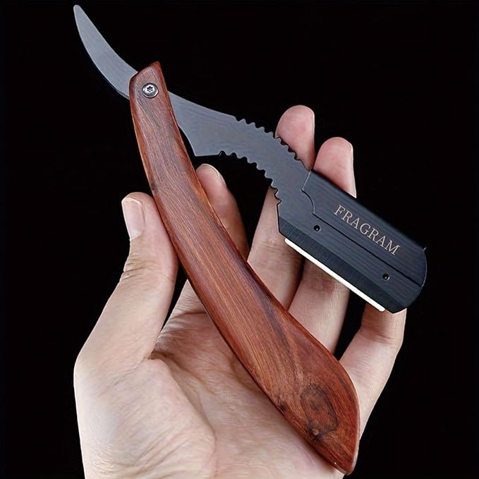 wooden handle manual shaving razor with replacement blade compatible with S23 stainless steel hair clipper, used for shaving razors (剃须刀架+10片刀片)