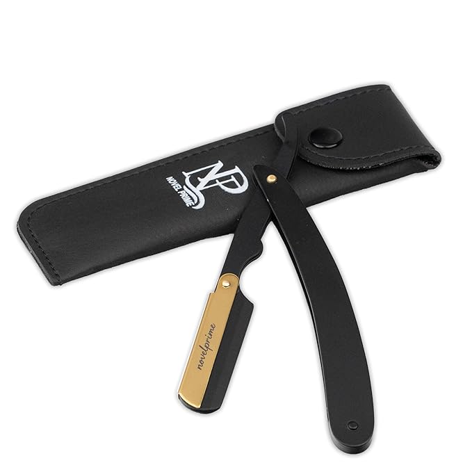 Novel Prime| Professional Straight Razor for Men| Premium Quality Stainless Steel Straight Edge Barber Razor for Shaving and Beard Styling| Sharp and Sleek Design with Premium Leather Pouch (1 Count)