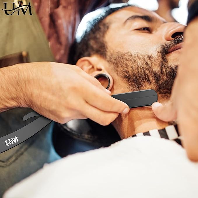 UM Supplies Straight Razors for Men – Professional Barber Straight Edge Razor Kit with 20 Replaceable Insert Single Edge Blades - Navajas Para Barbero