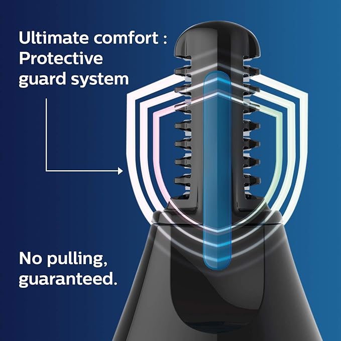 Philips Nose Trimmer Nt3650/16, Nose, Ear & Eyebrow Trimmer with Protective Guard System, Fully Washable, Including AA Battery, 2 Eyebrow Combs, Pouch (Gray)