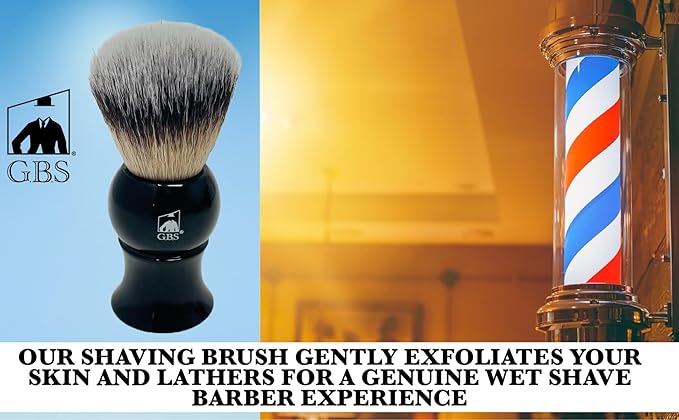 G.B.S Men's Classic Black Synthetic Shaving Brush Bristles - Super Soft - Compliments and Razor for Ultimate Wet Shaving