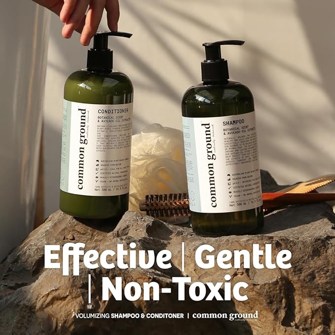 Common Ground Natural Shampoo and Conditioner Set; Paraben and Cruelty Free, Organic, Vegan, Plant-Based Formula, Botanical Scent and Avocado Oil Extract, for Men and Women (2 x 8.4 fl oz)
