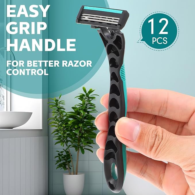 12 Pcs Men's Disposable Razors Bulk 3 Blade Men Razors for Head Sensitive Skin Comfortable Shave