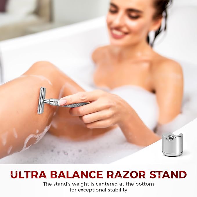 ZOMCHI Double Edge Safety Razor for Men & Women,[New Version 2.0 ] Metal Razor with 10 Double Edge Safety Razor Blades, Single Blade Razor with Stand – Noble Silver