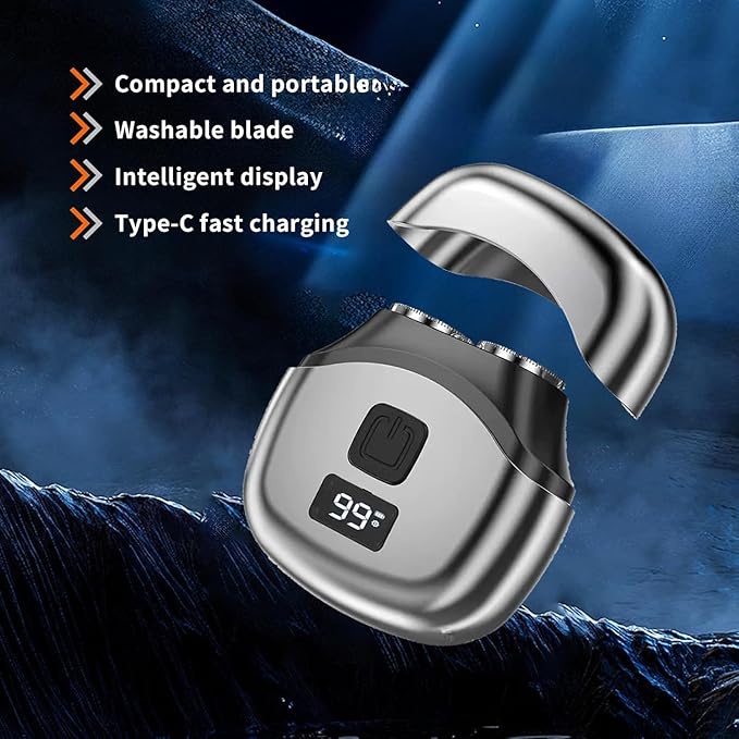 Men's Electric Shaver Mini, Cordless Electric Razor with LED Screen, Double Foil Cutter, Removable Washable Head, Type-C USB Rechargeable, Travel Shaver