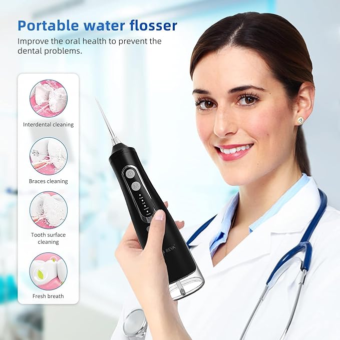 Cordless Dental Water Flosser for Teeth, Gums & Braces - Electric Oral Irrigator 310ML, 4 Modes, Rechargeable, 4 Jet Tips, Smart Memory, 360° Nozzle, IPX7 Waterproof & Low Noise (M209 - Black)