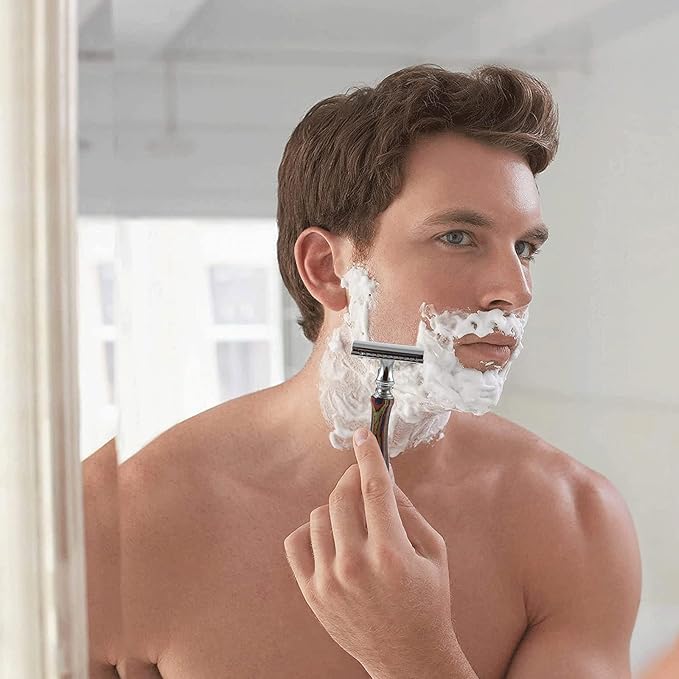 Long Wood Handle Safety Razor for Men Women - Double Edge Manual Razor - Fits All Double Edge Razor Blade - Comes With 5 Shaving Blades, Multi Color, 4.2 inch long