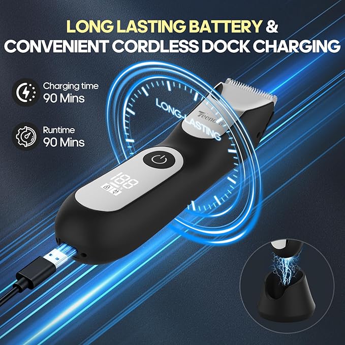 Electric Body Hair Trimmer Shaver - 3 in 1 Pubic Trimmer for Men - Bikini Trimmer for Women - No Nick Groin Ball Razor with Ceramic Blade Head, Wireless Dock Charging (Silver)