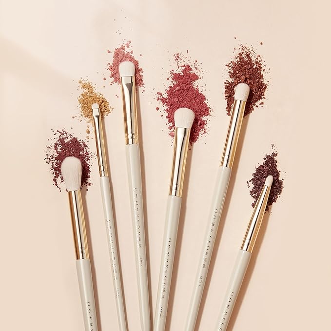 Bisque Series 6 Piece Eye Brush Set Professional Makeup Brushes for Blending Base Shading Detail Work with Soft Nylon Bristles and Painted Birch Handle MJ907-MJ912