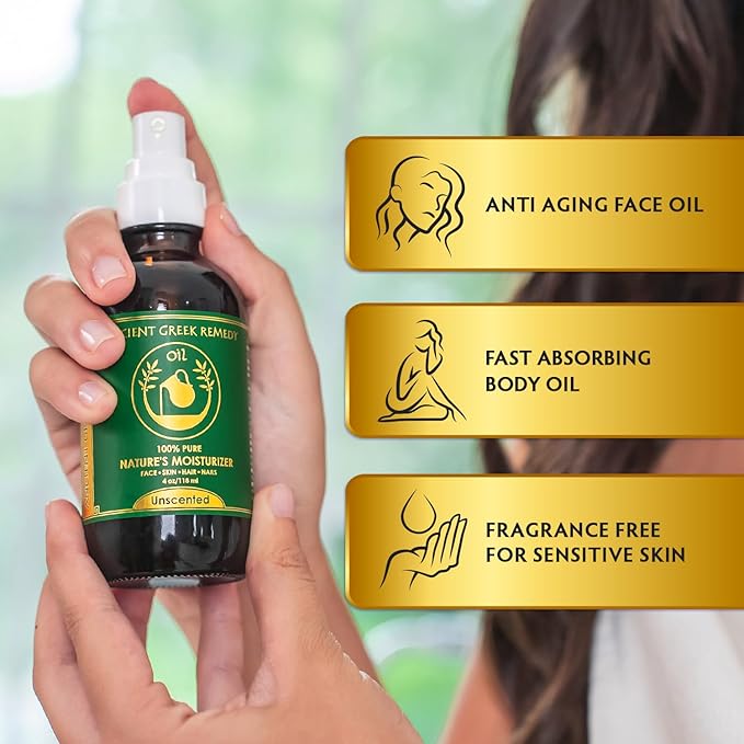 Ancient Greek Remedy Face Oil for Dry Skin - Organic Unscented Anti-Aging Serum - Jojoba, Rosehip, Almond, Olive, Vitamin E - Facial Gua Sha oil - Natural Body Moisturizer for Women & Men 4 oz